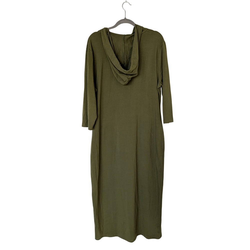 Missky Olive Green Long Hoodie Dress 3/4 Sleeve Kangaroo Pocket - Picture 4 of 5